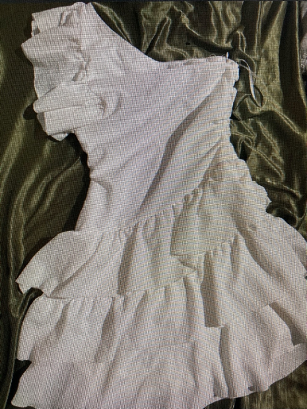 Girls' One-Shoulder Ruffle Dress in White